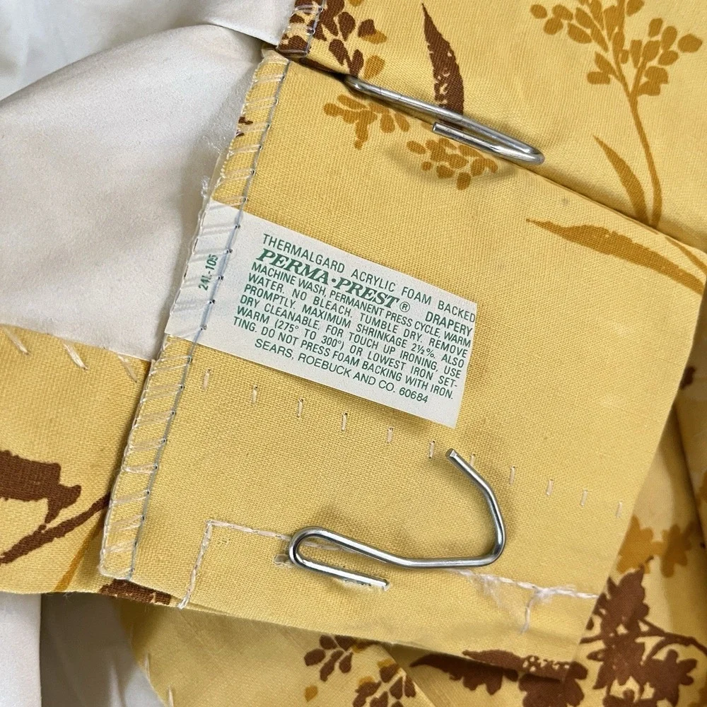 VTG‎ Sears Pinch Pleat Curtain Panels Thermalgard Gold Yellow Floral Cottagecore